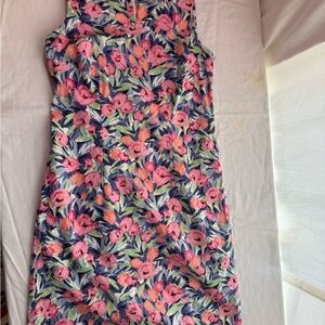 Talbots Pink Floral Sleeveless Midi Dress on Blue